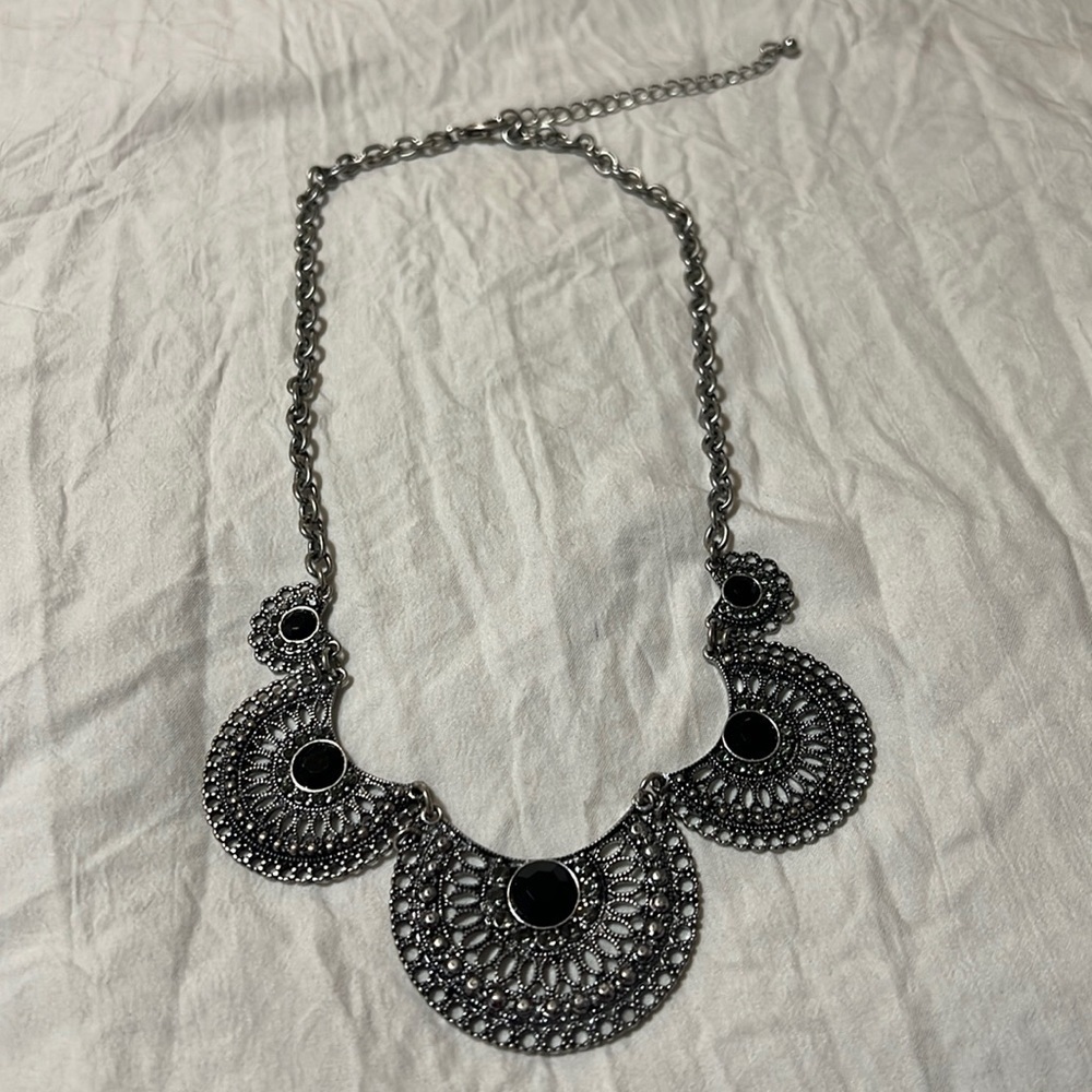 Metal Part Circle Black and Clear Rhinestone Necklace***$5 FINAL SALE***